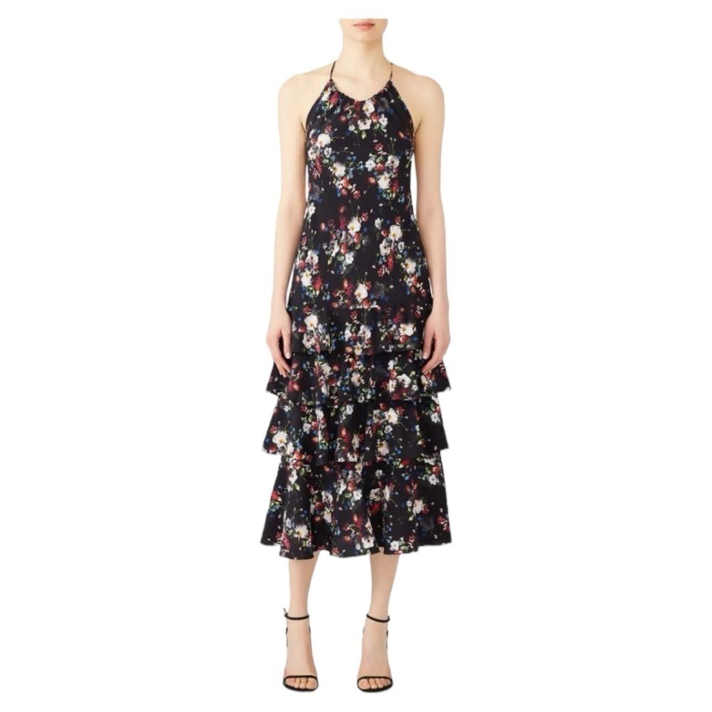 Marissa Webb Floral Halterneck Tiered Midi Dress